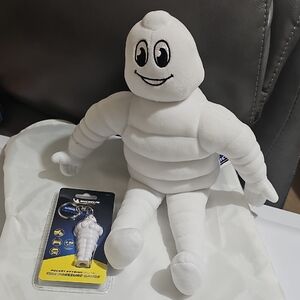 Michelin White Plush Toy with Keychain Digital Tire Pressure Gauge
